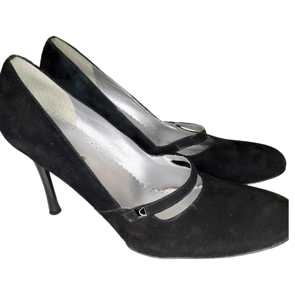 BcBgirls| Black Suede Mary Jane Heels Size 8 1/2 - Picture 1 of 7
